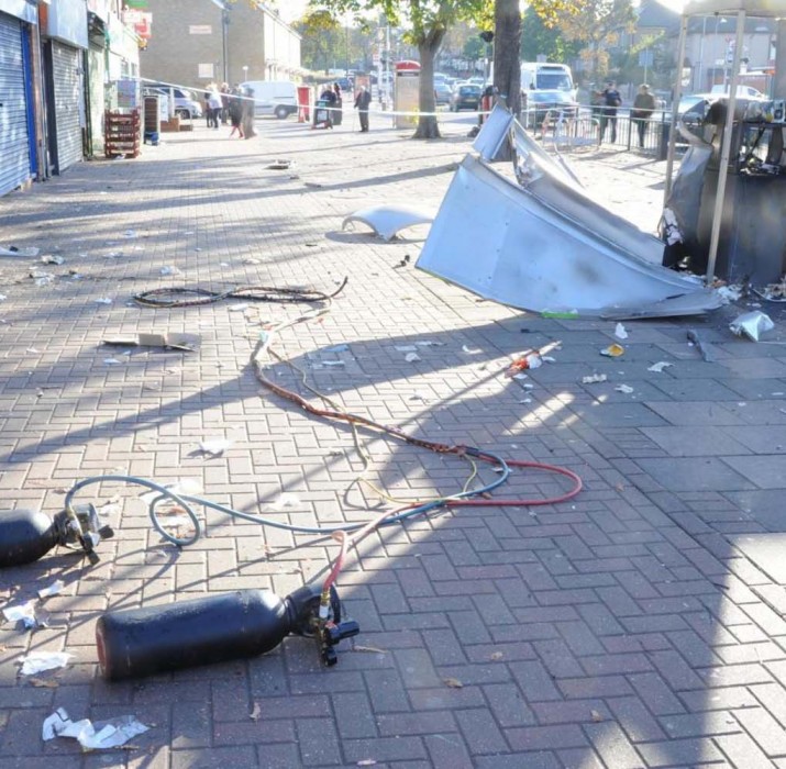 Thieves blow up cash machine on east London street