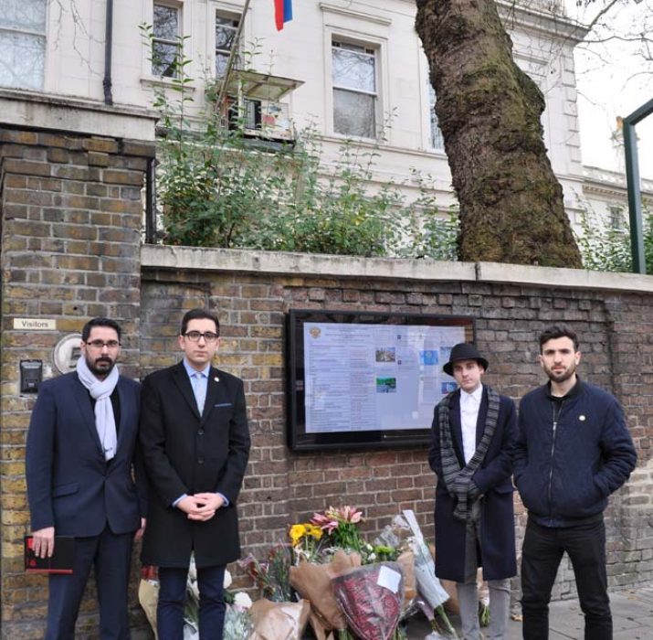 UETD UK left a condolence flower at the Russian embassy