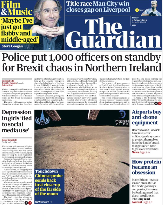 The Guardian “Kuzey İrlanda’da Brexit kaosu için bin polis hazırda bekletiliyor”