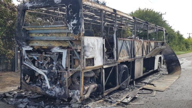 School bus filled with students bursted in flames in Essex