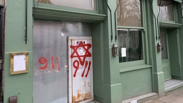 Anti-Semitic graffiti daubed on London shops and cafes