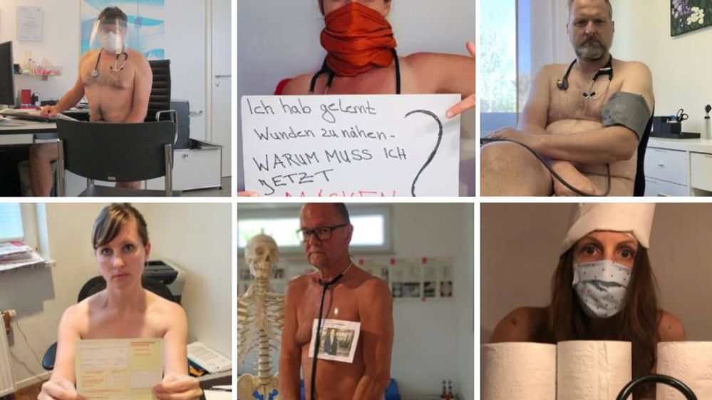 Alman doktorlar koruyucu ekipman sıkıntısını çıplak pozlarıyla protesto ediyor