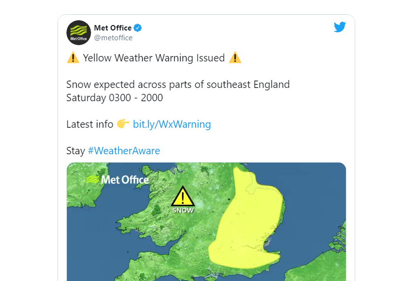 Met Office issues Snow alert for London and South East