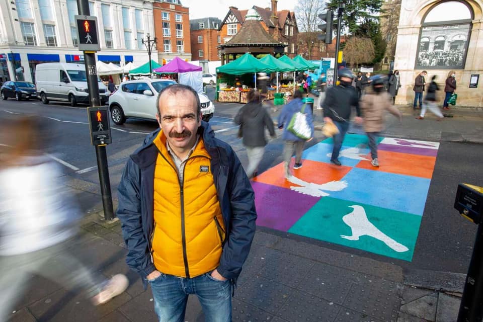 Symbols of the Alevi faith displayed on zebra crossing in north London