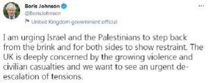 İngiltere Başbakanı Johnson, İsrail ve Filistin’e “acilen gerilimin düşürülmesi” çağrısı yaptı