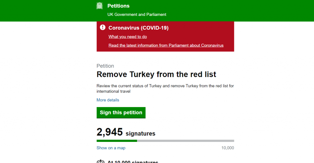 Petition started calling on Turkey to be removed from the red list