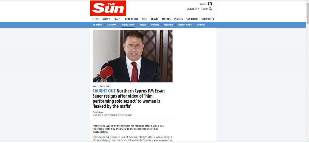 KKTC Başbakanı Ersan Saner ‘The Sun’ gazetesinde