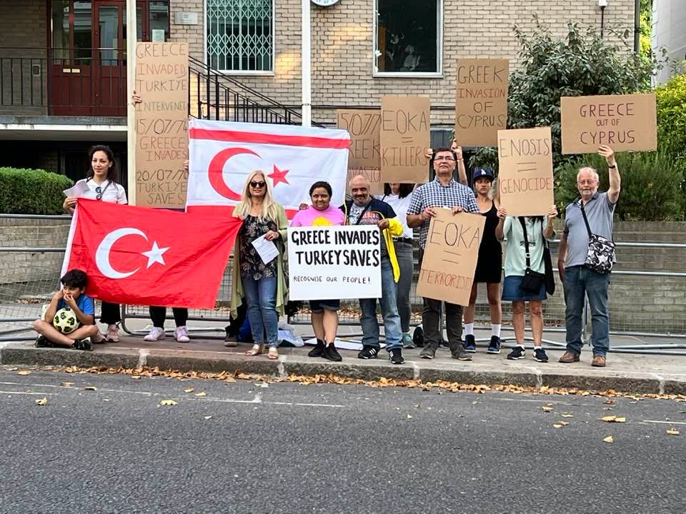 Turkish Cypriots protest in front of the Greek Embassy