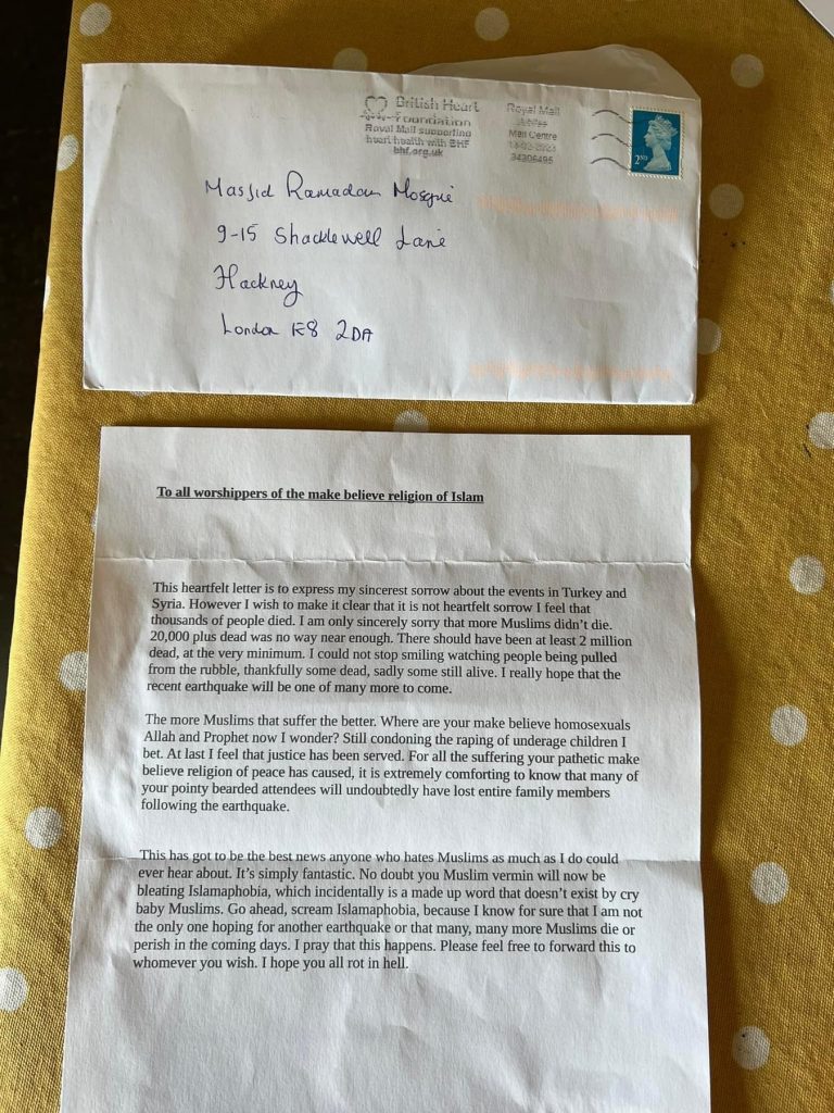Two Stoke Newington mosques received Islamophobic letters