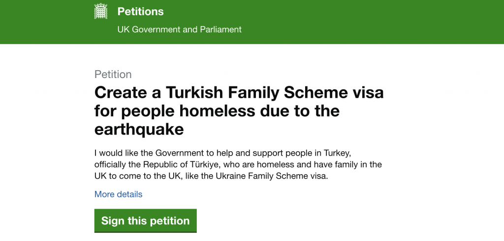İngiltere’de depremzedelere aile vizesi kolaylığı için imza kampanyası başlatıldı