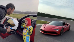 Kenan Sofuoğlu’nun 4 yaşındaki oğlu Zayn, Ferrari ile pistin tozunu attırdı