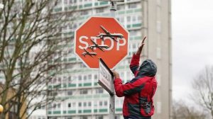 Banksy stop sign drones art removed in London