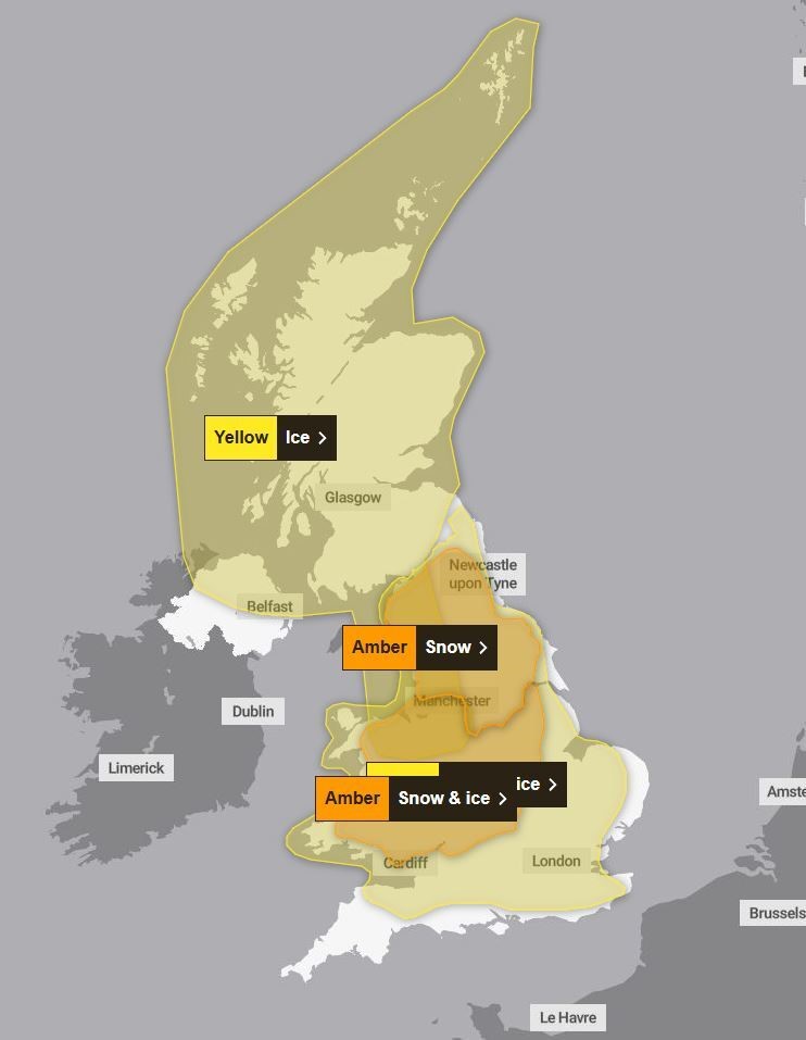 Met Office issues weekend long snow and ice warning across UK